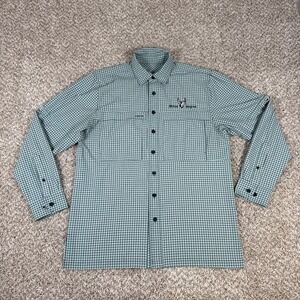 Gameguard Shirt Mens M Green Blue Gingham Long Sleeve Outdoor Button Down Casual
